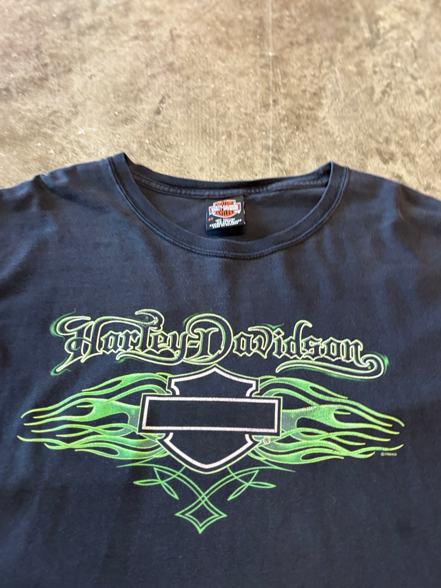 Vintage Harley Davidson Green Flame long sleeve size xxl
