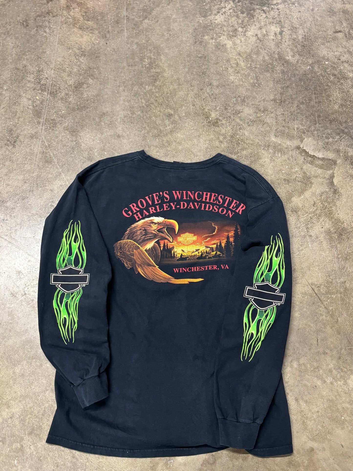 Vintage Harley Davidson green flame long sleeve size xl