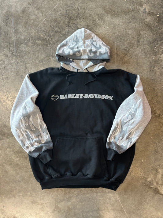 Vintage Harley Davidson Grey Flame hoodie size extra large