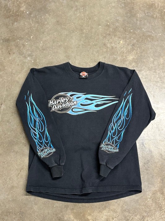 Vintage blue flame long sleeve size medium Harley shirt