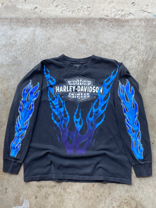 Vintage Harley Davidson Blue Flame long sleeve size large