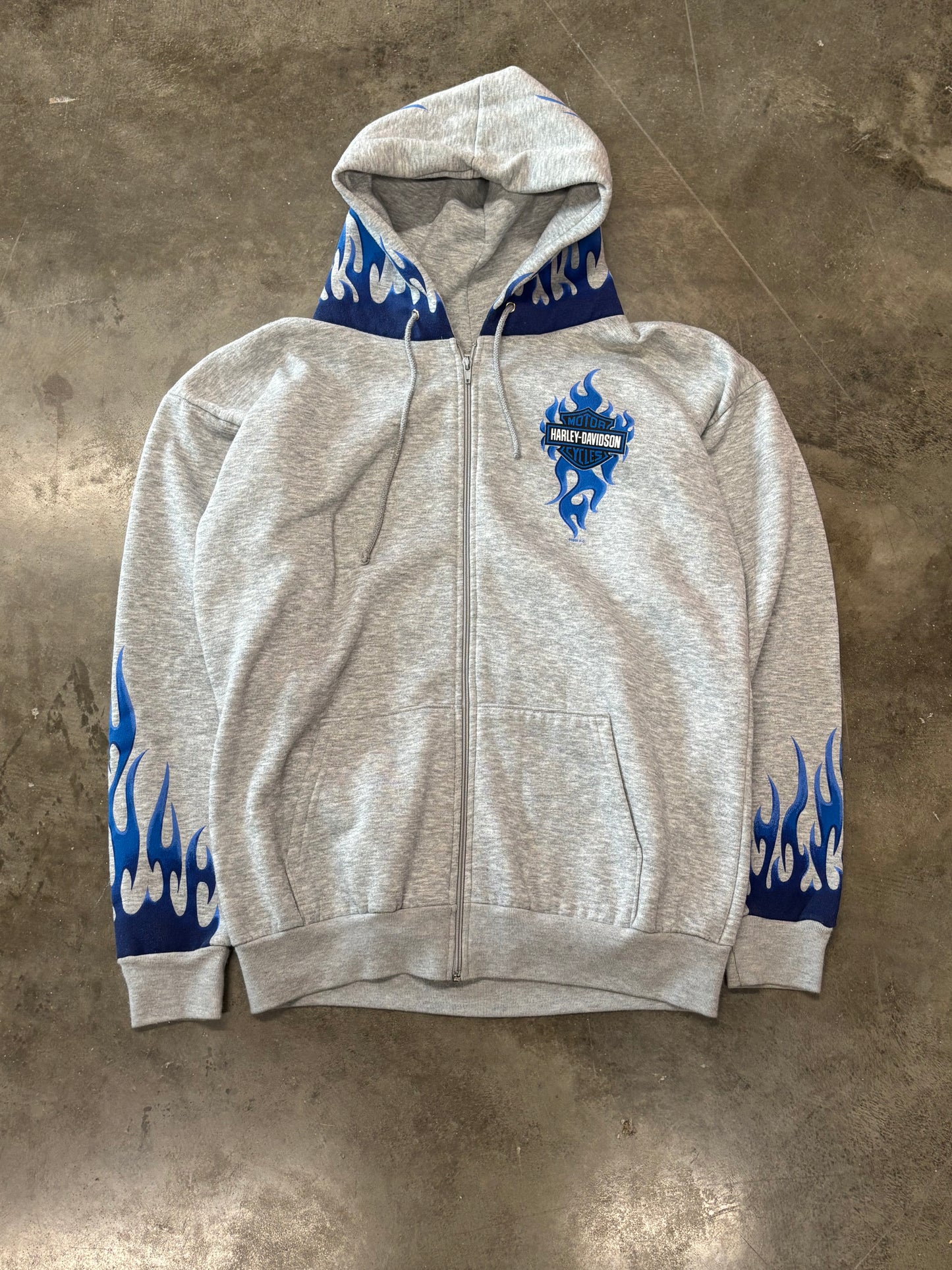 Vintage Harley Davidson blue flame zip up size large