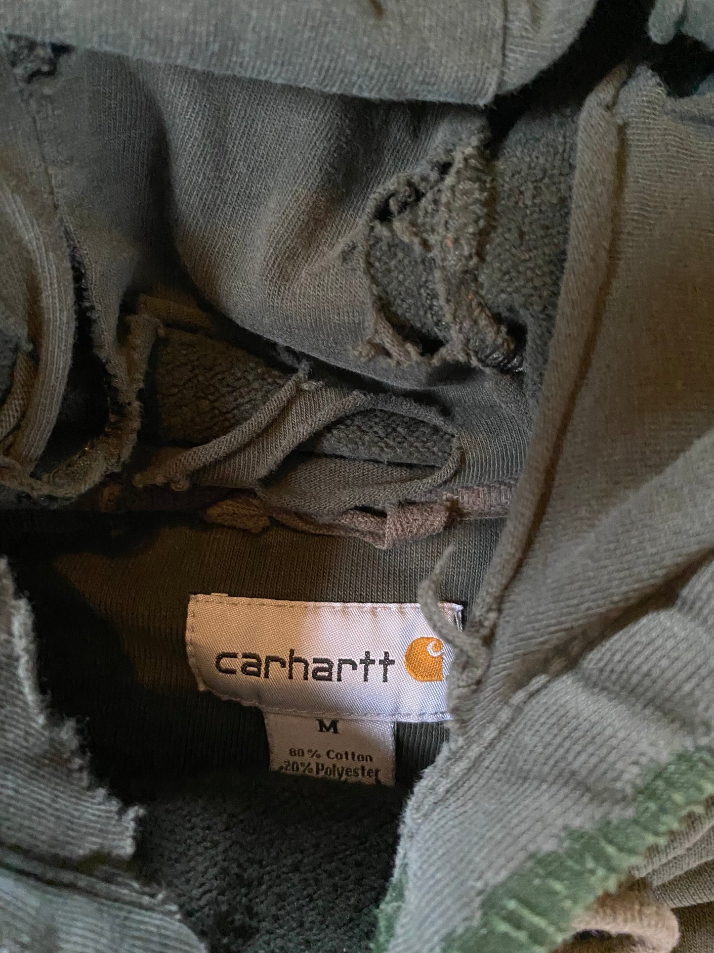 Vintage Earth Tone Distressed Paint Splattered Carhartt Hoodie Size Medium