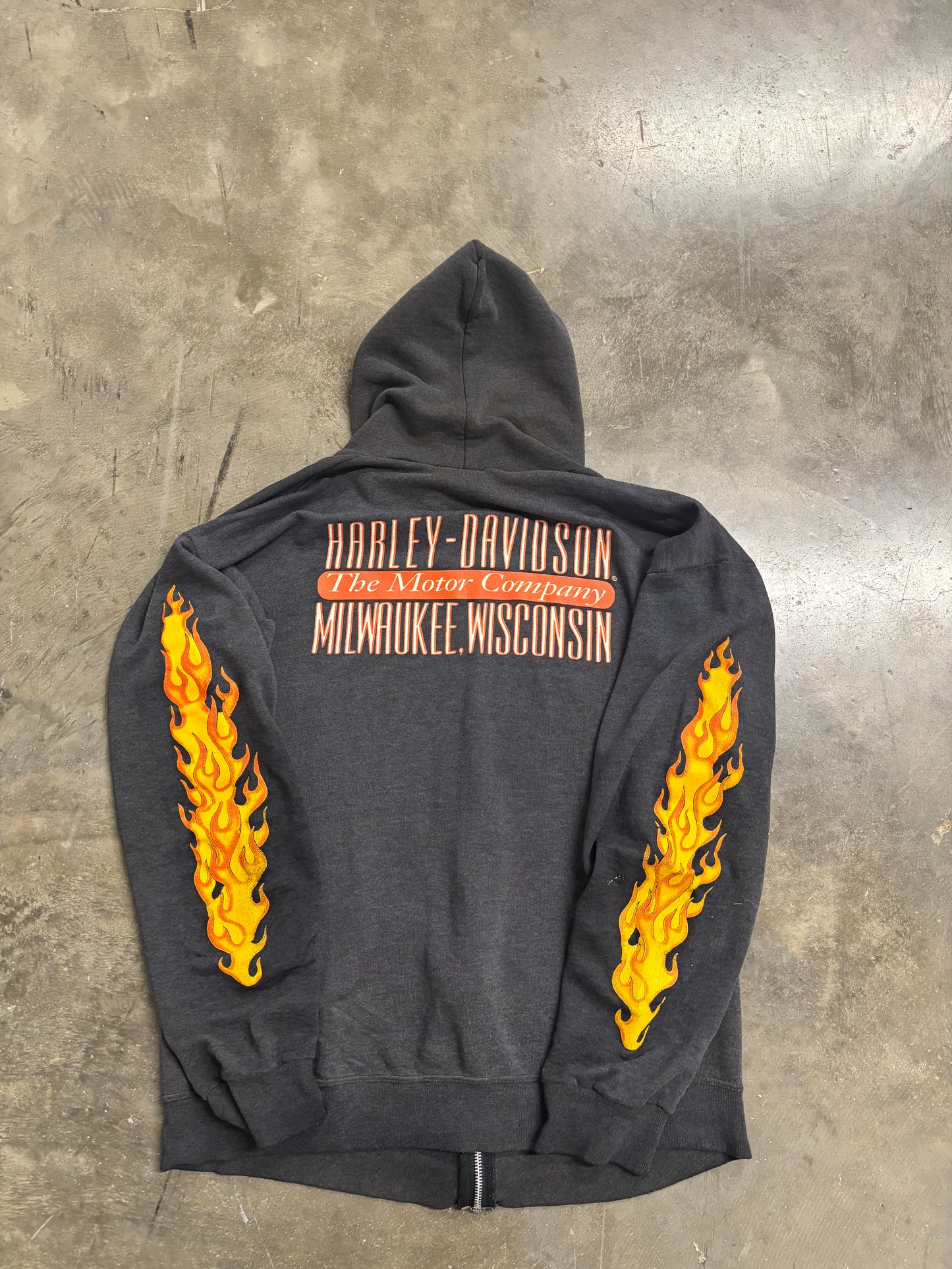 Vintage Harley Davidson Smoked out inferno flame zip up hoodie size large