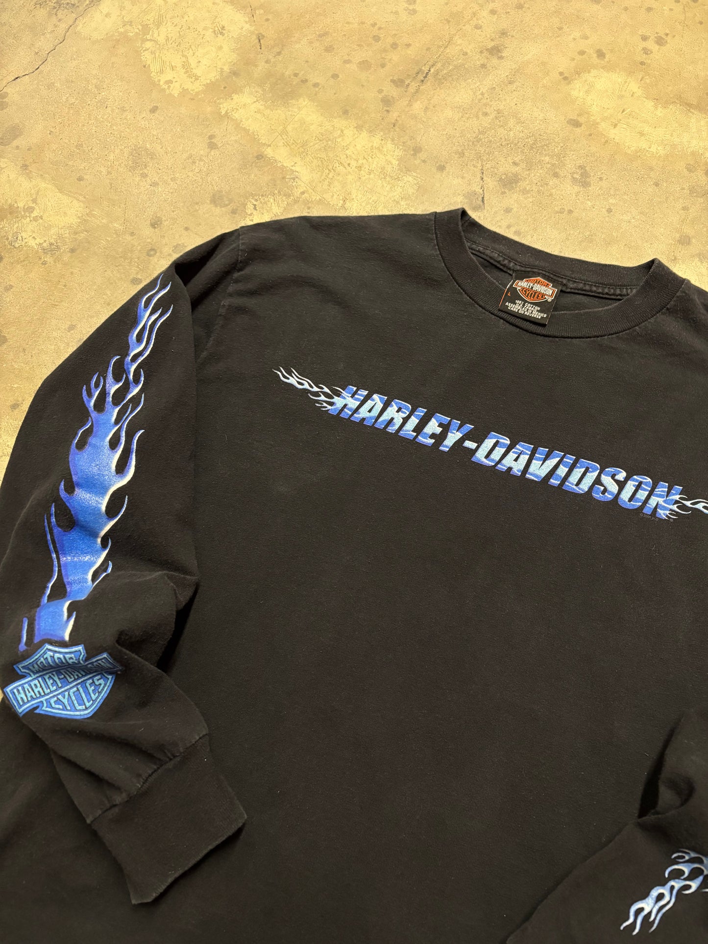 Vintage Harley Davidson blue flame long sleeve size large