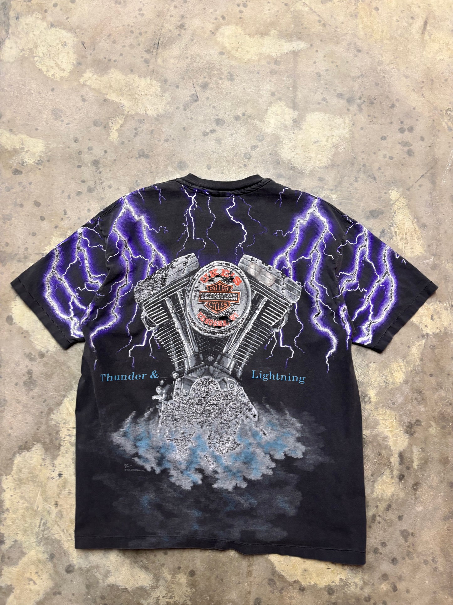 Vintage Harley Davidson purple lightening AOP shirt size XL
