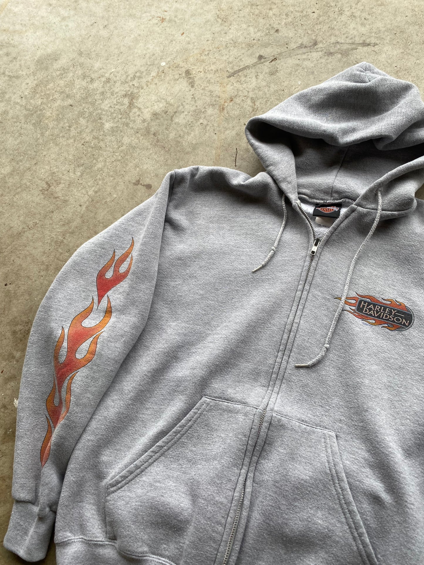 Vintage Harley Davidson Grey Flame zip up size large