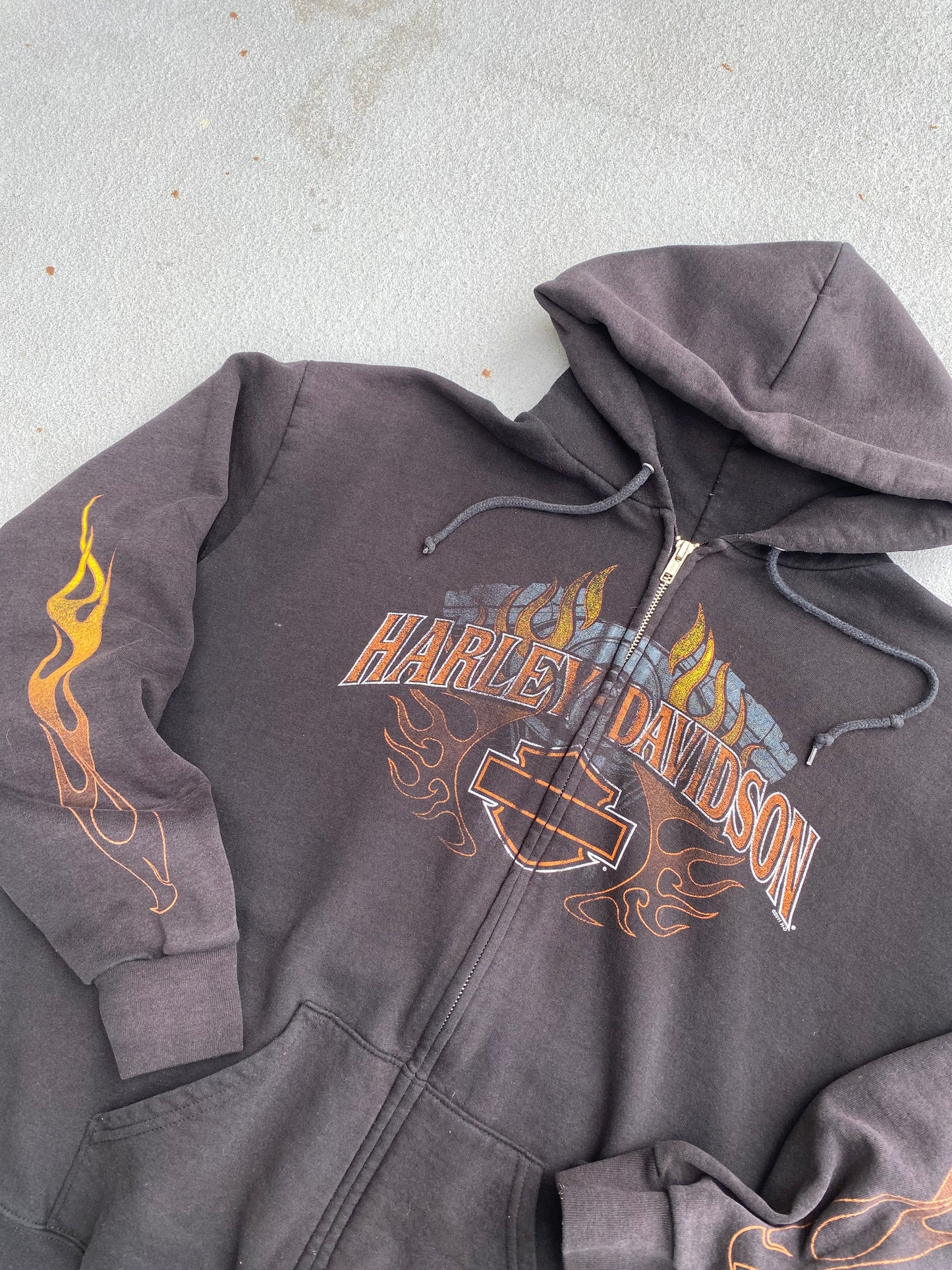 Harley Davidson Flame Zip Up Hoodie Size Large