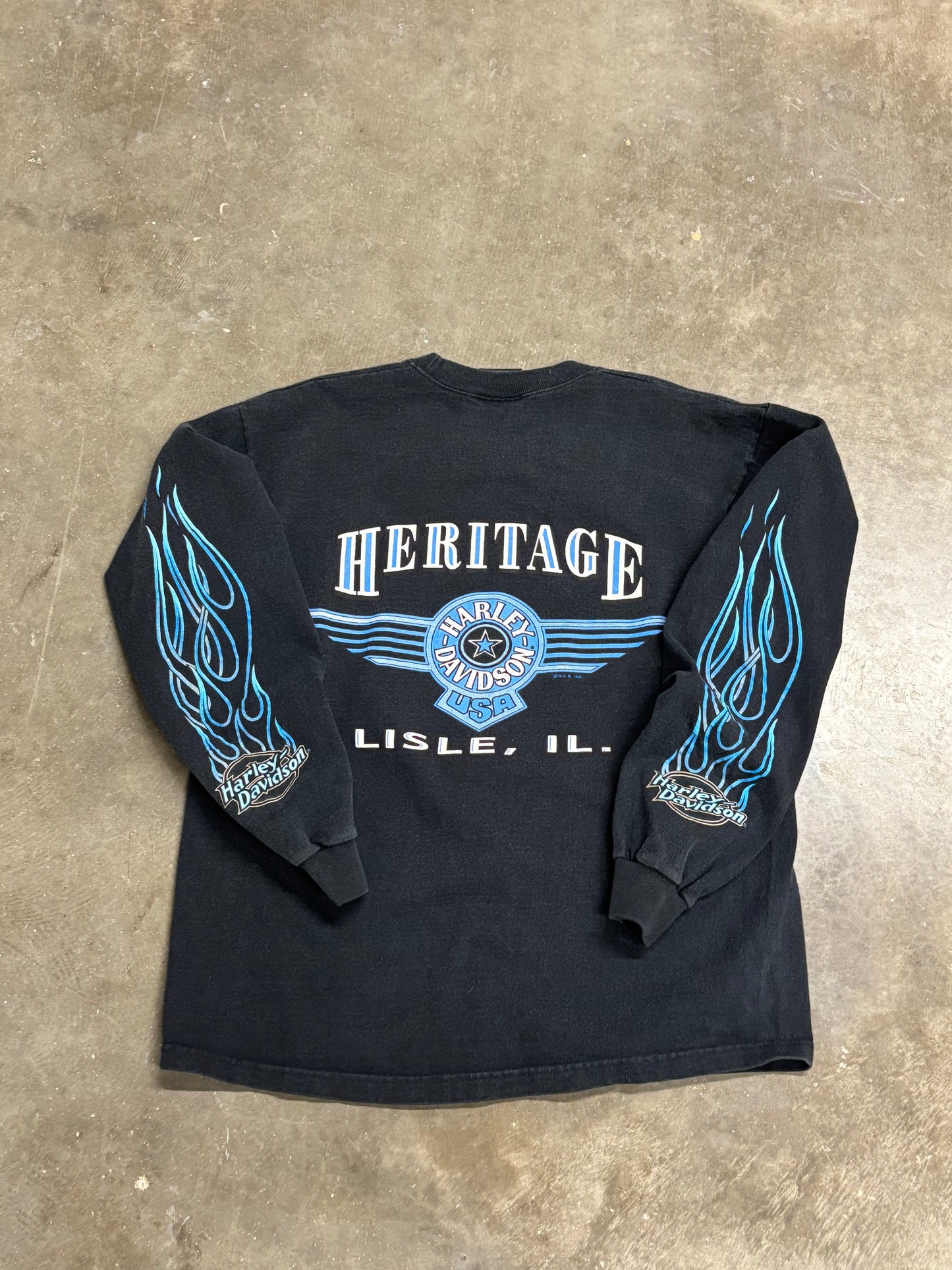 Vintage blue flame long sleeve size medium Harley shirt