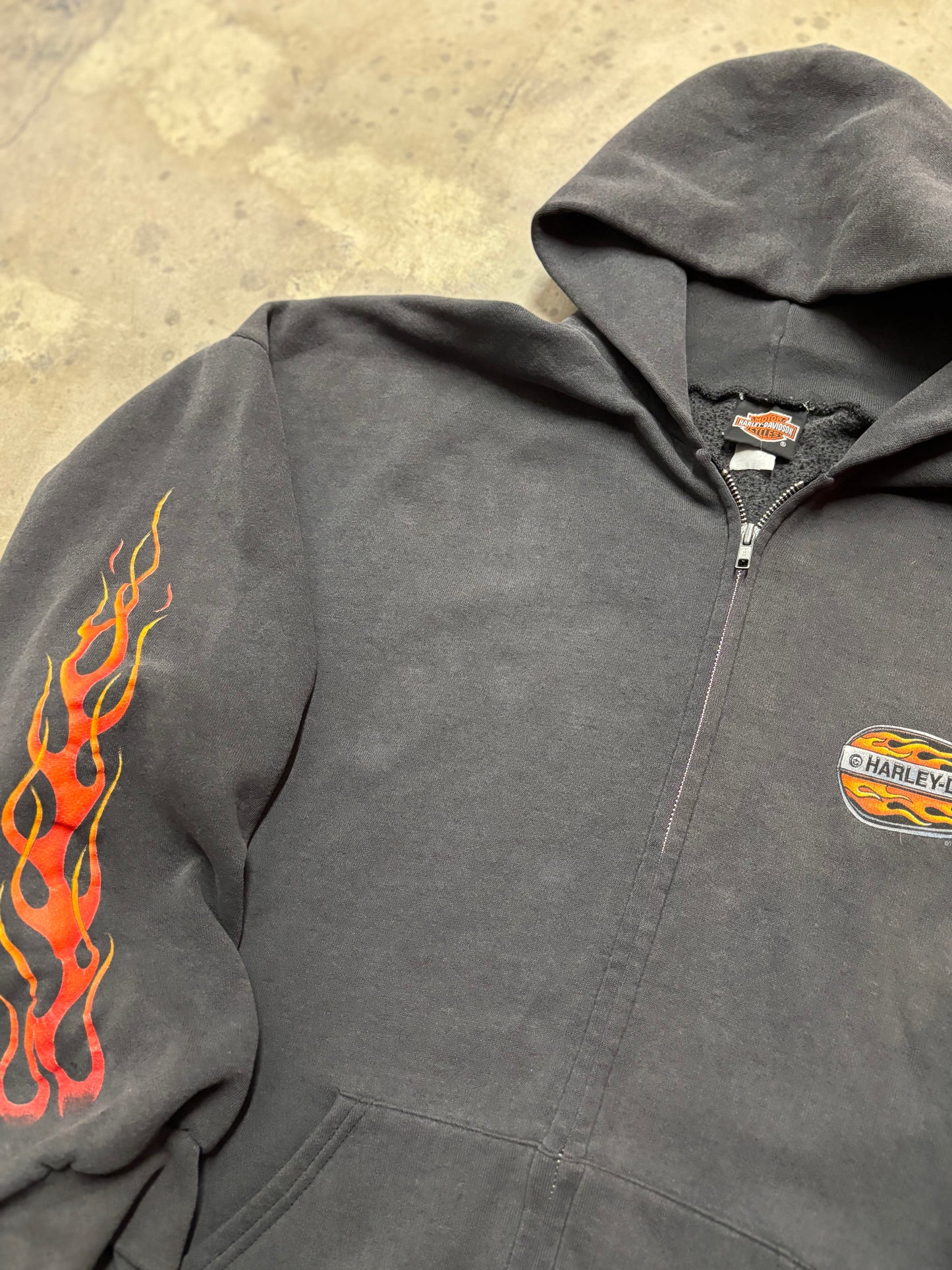 Vintage Harley Davidson Flame sleeve zip up hoodie size XXXL