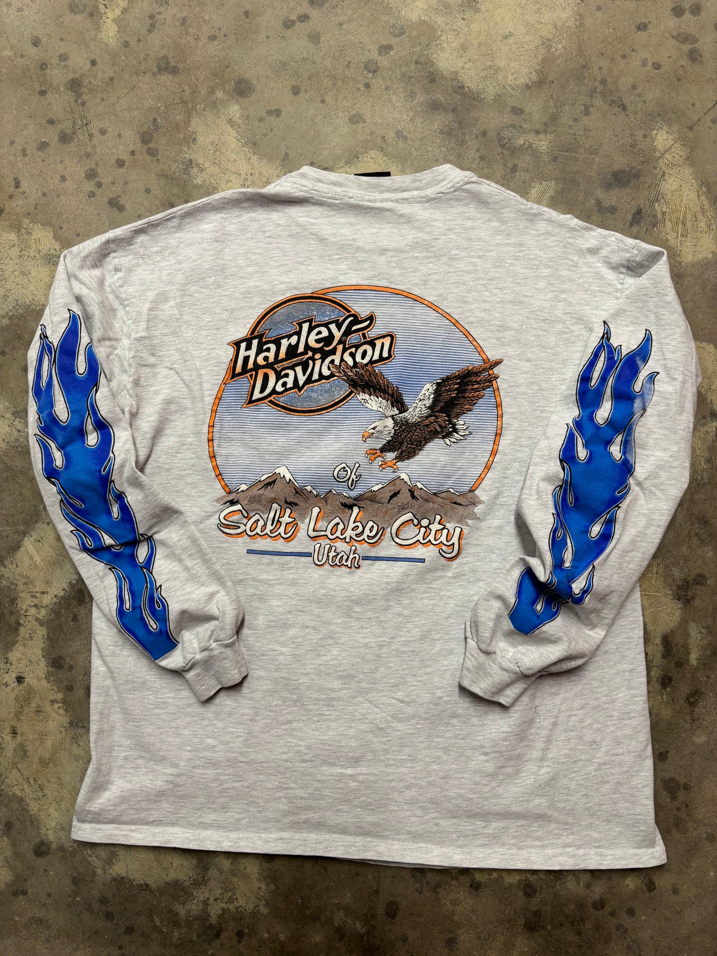 Vintage Harley Davidson blue flame grey blank size xl