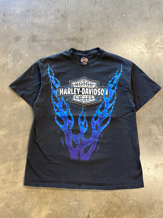 Vintage Harley Davidson Blue Flame shirt size large