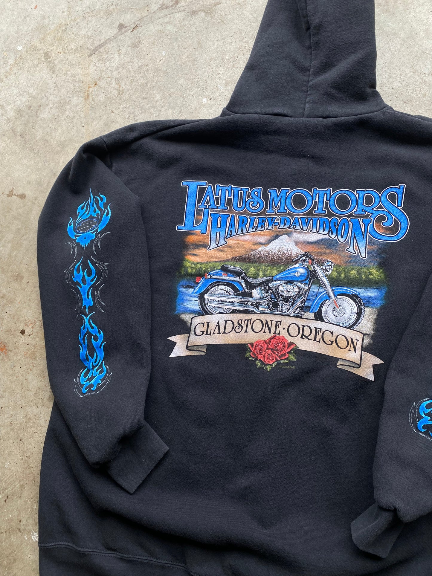 Vintage Harley Davidson Blue Flame hoodie zip up size extra large