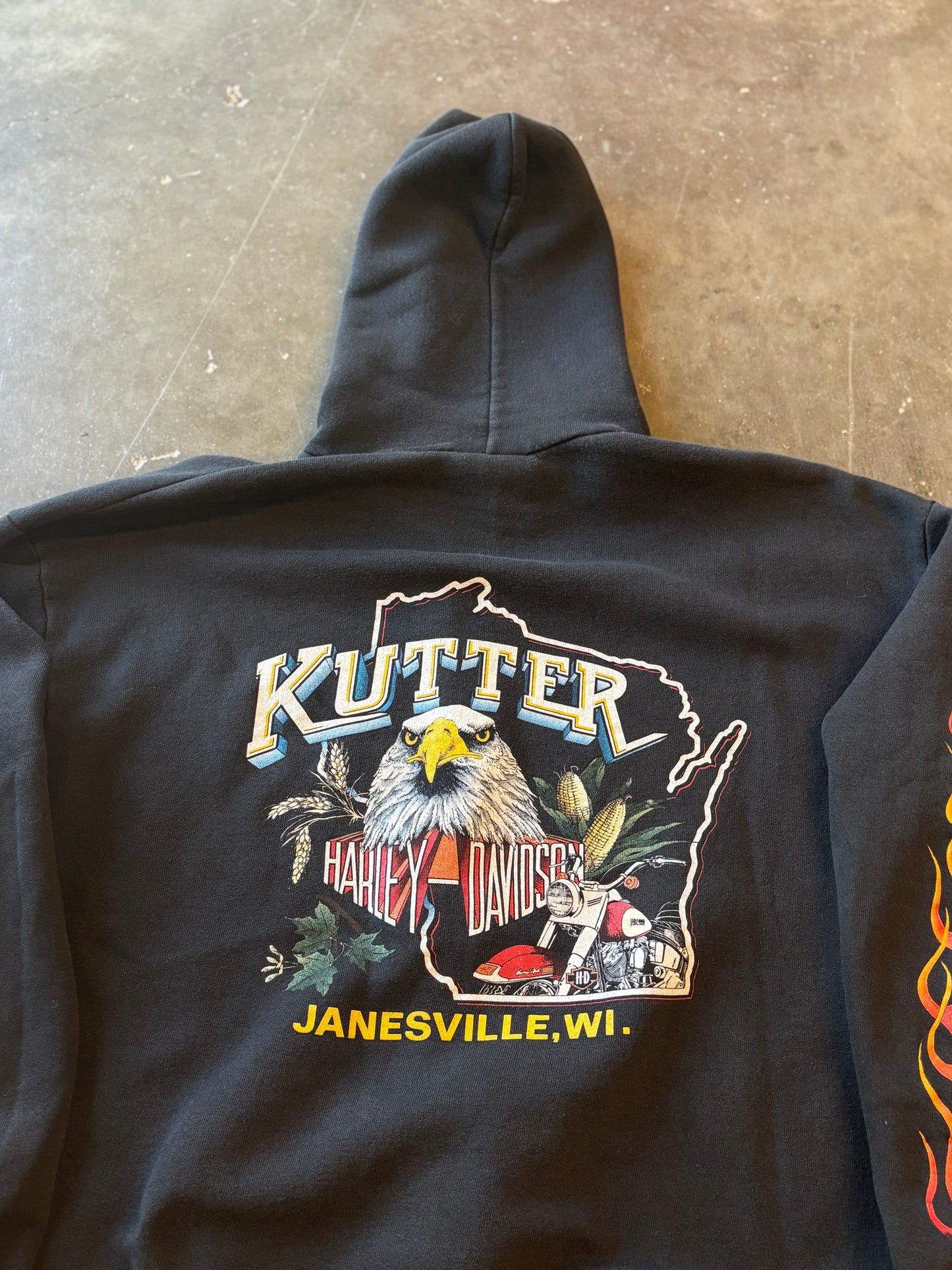 Vintage Harley Davidson Flame Eagle zip up size xl