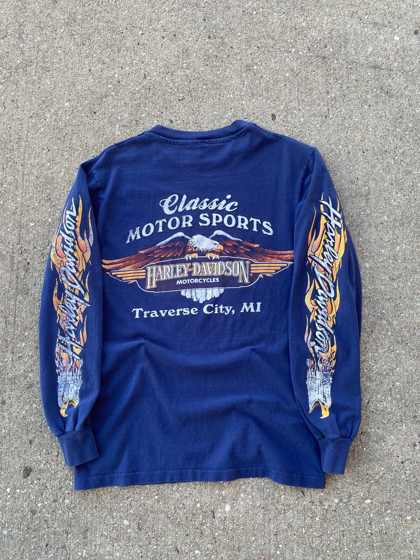 Vintage Harley Davidson Flaming blue Eagle long sleeve shirt size medium