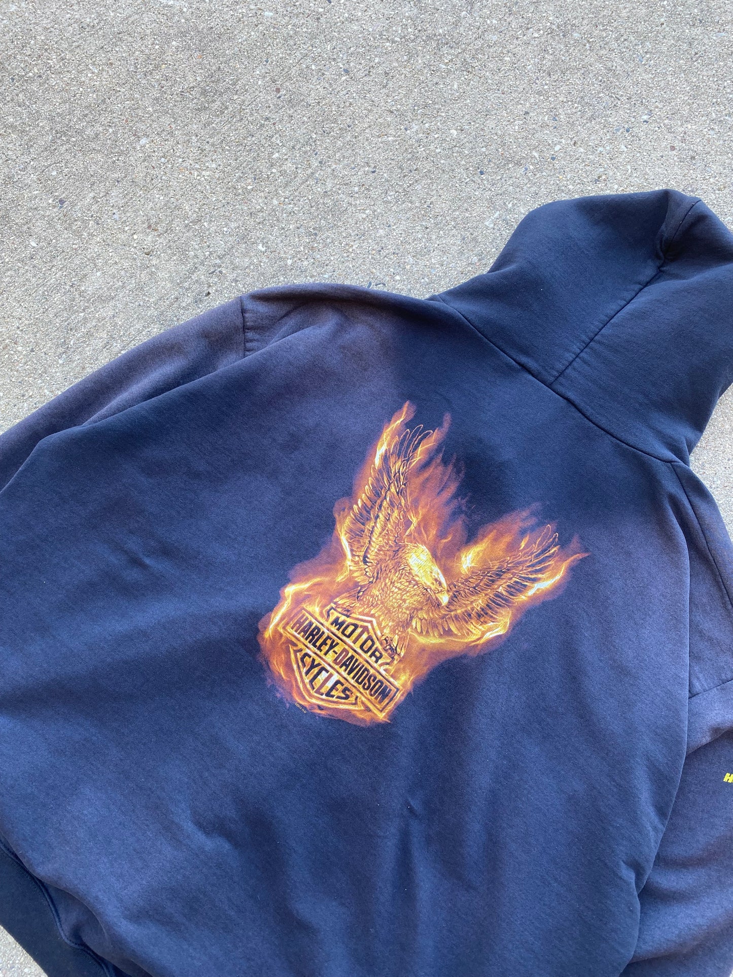 Super Faded Harley Davidson Flaming shield Zip Up size 2XL