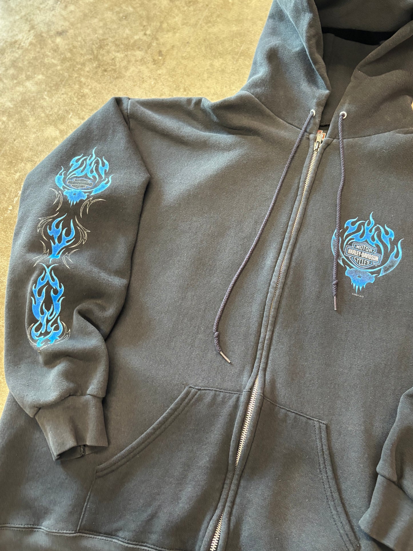 Vintage Harley Davidson Blue flame Harley zip size extra large