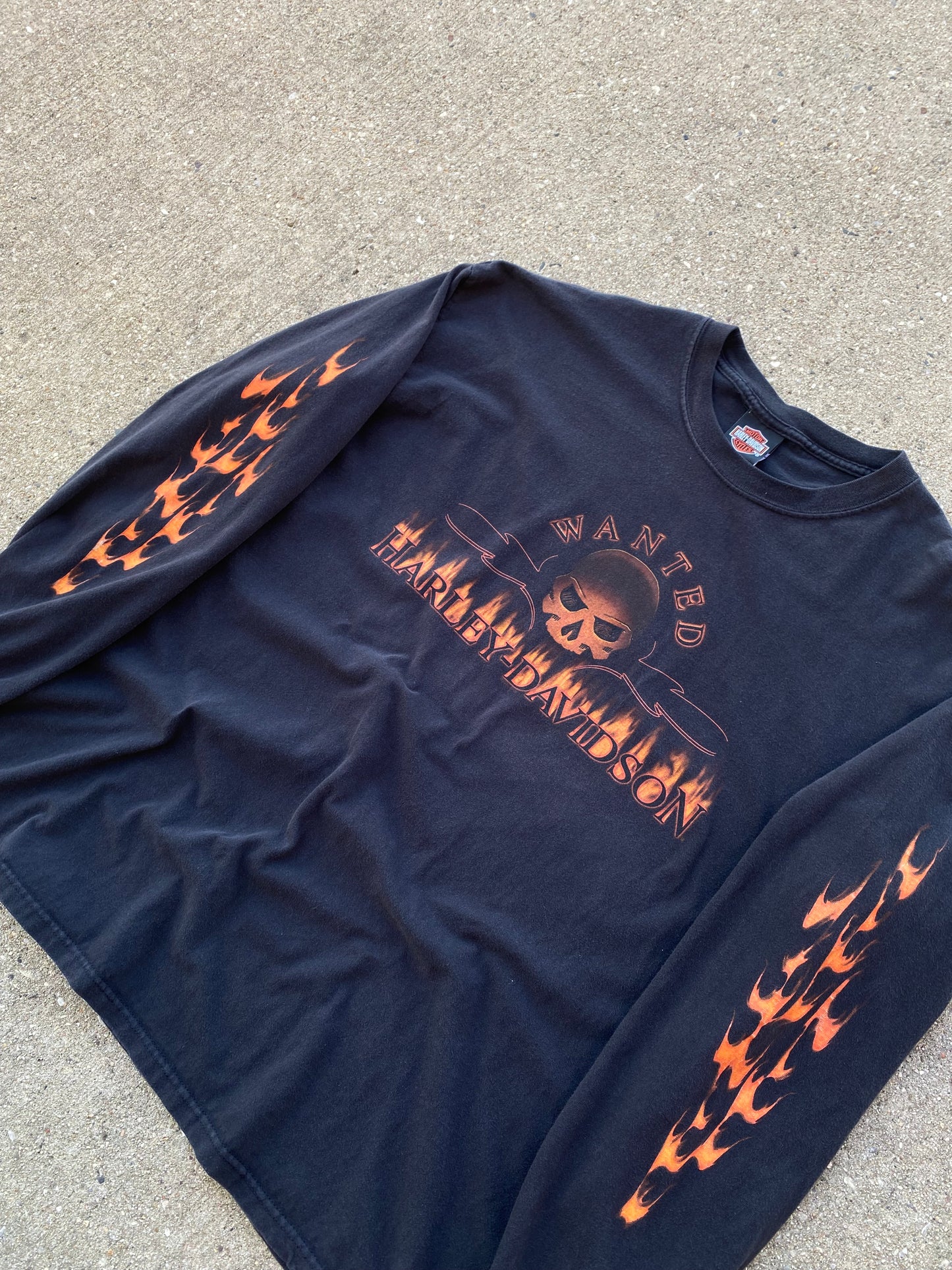 Harley Davidson Orange Skull flames long sleeve shirt size XXL