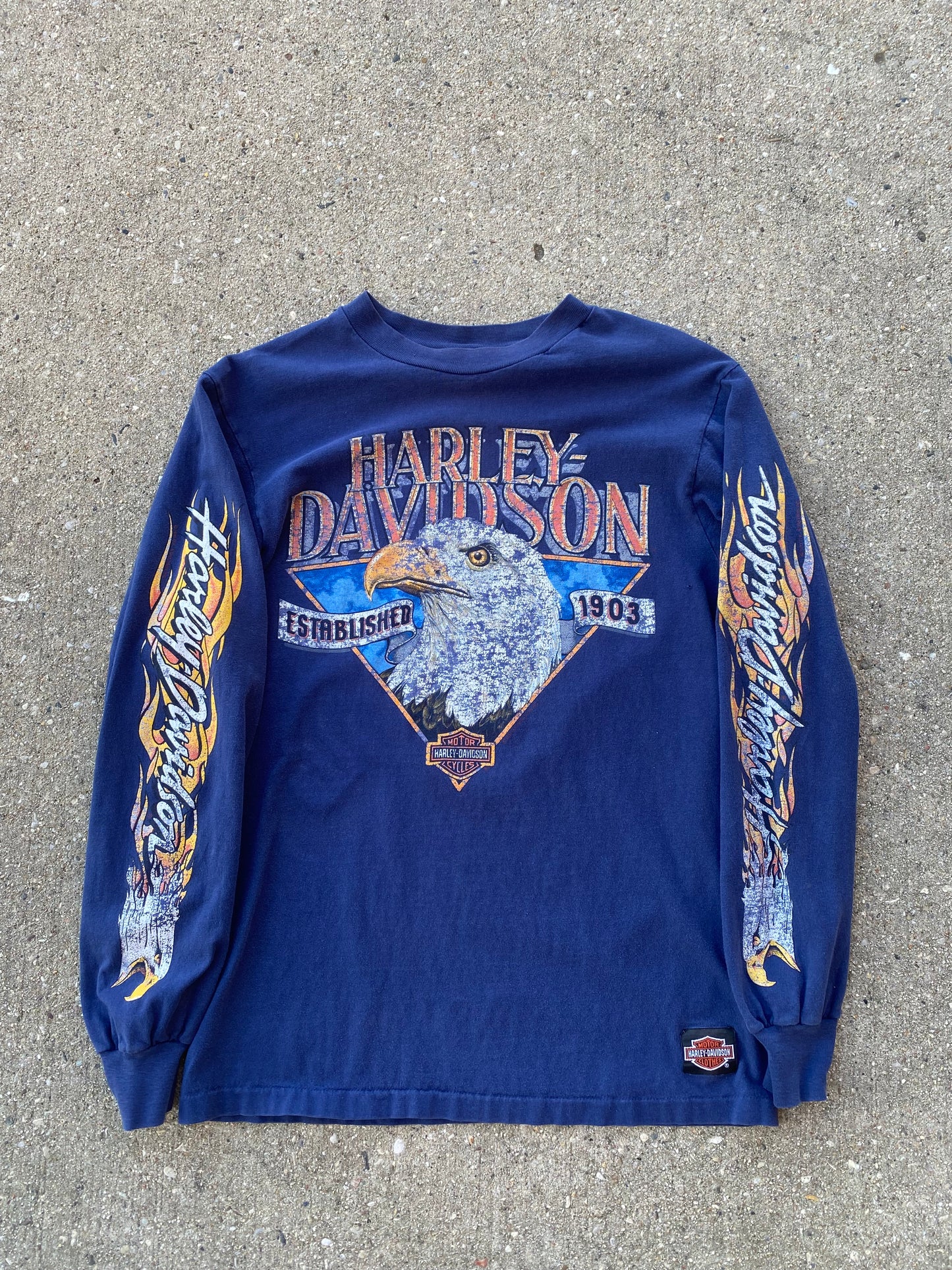 Vintage Harley Davidson Flaming blue Eagle long sleeve shirt size medium