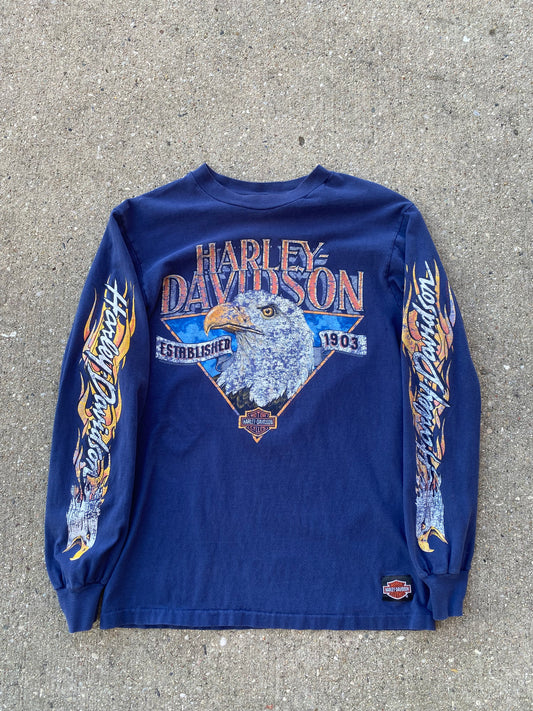 Vintage Harley Davidson Flaming blue Eagle long sleeve shirt size medium