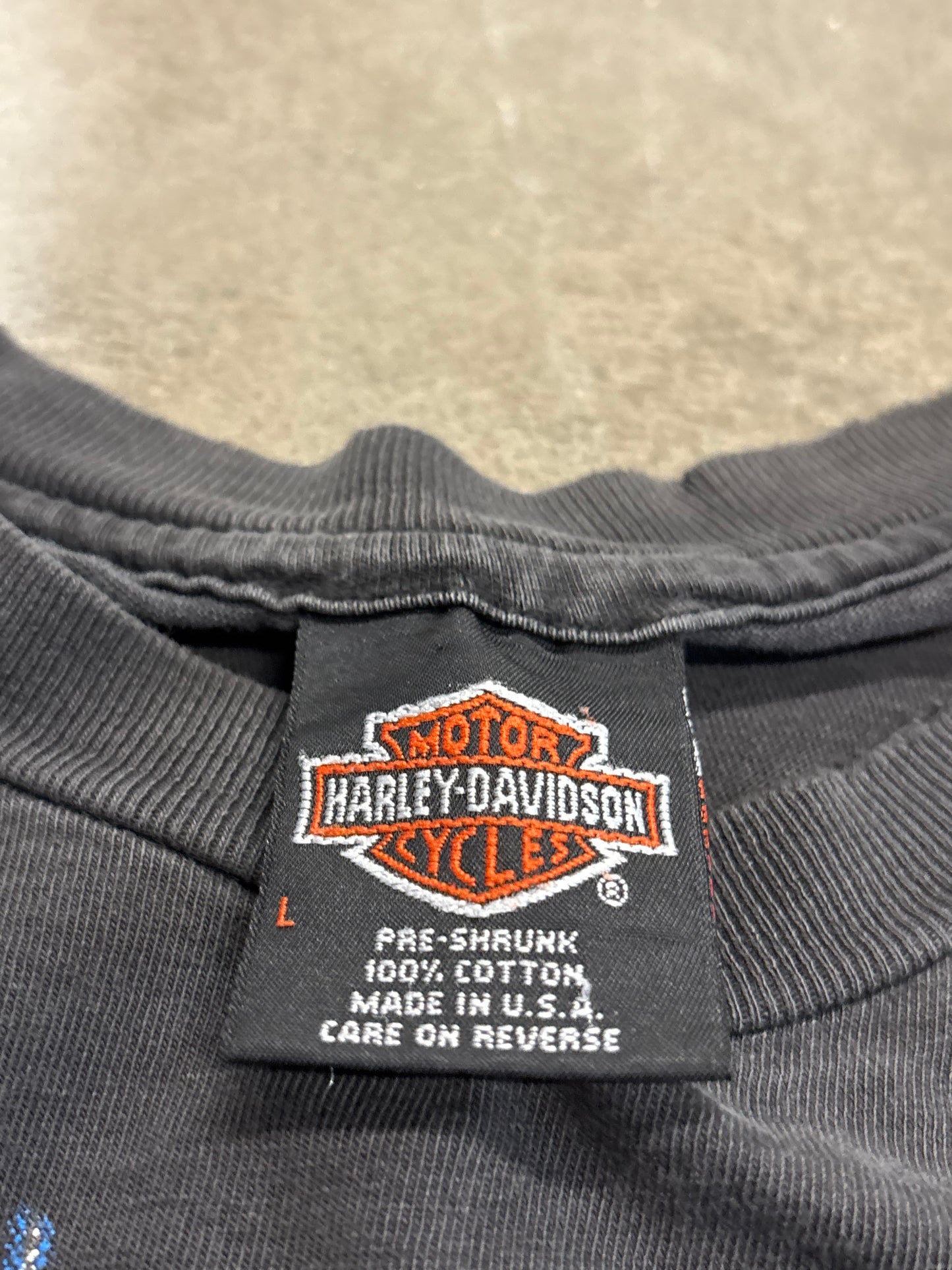 Vintage faded Harley Davidson blue lightning shirt size large
