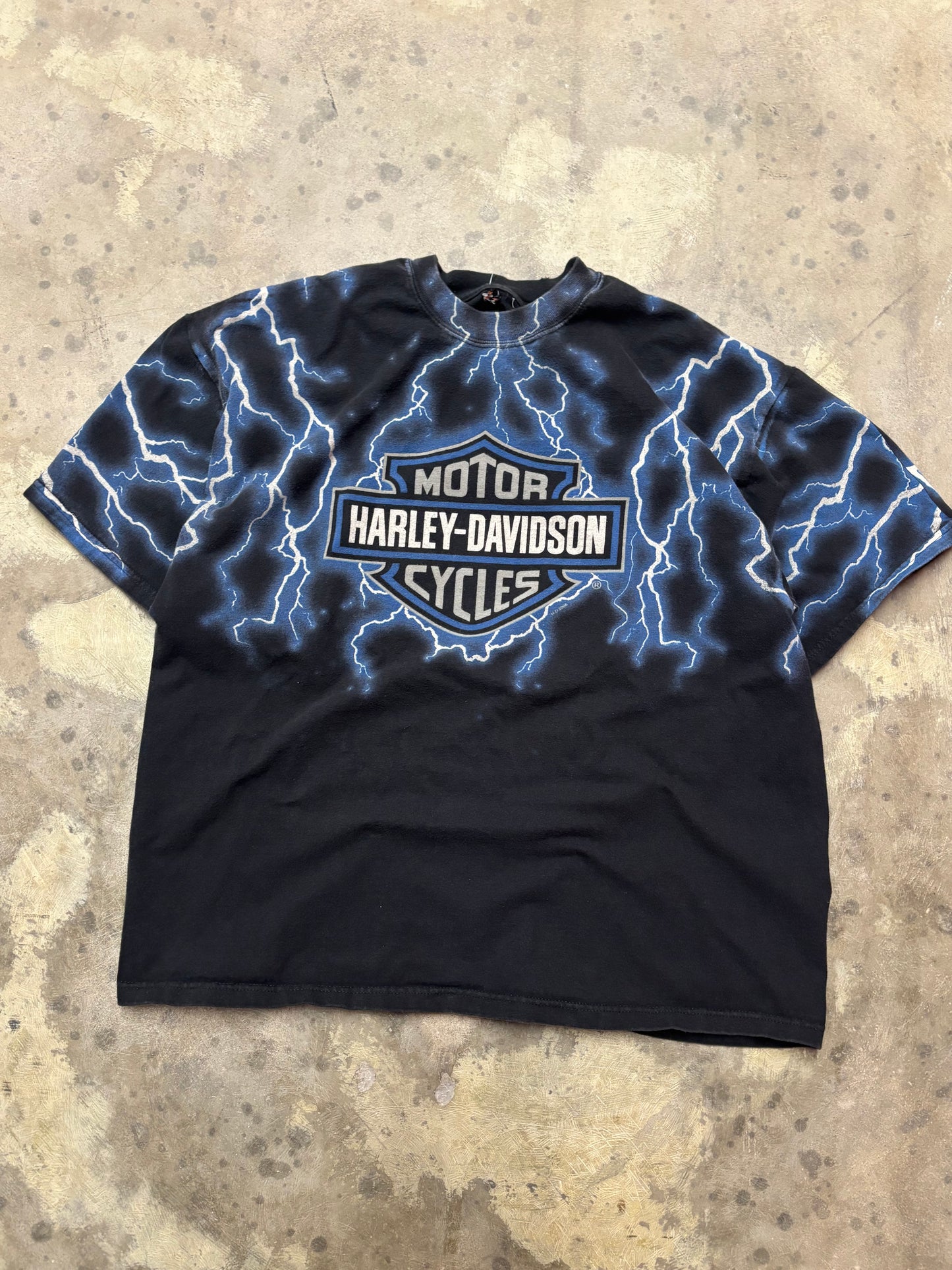 Vintage Harley Davidson blue lightening AOP shirt size XL