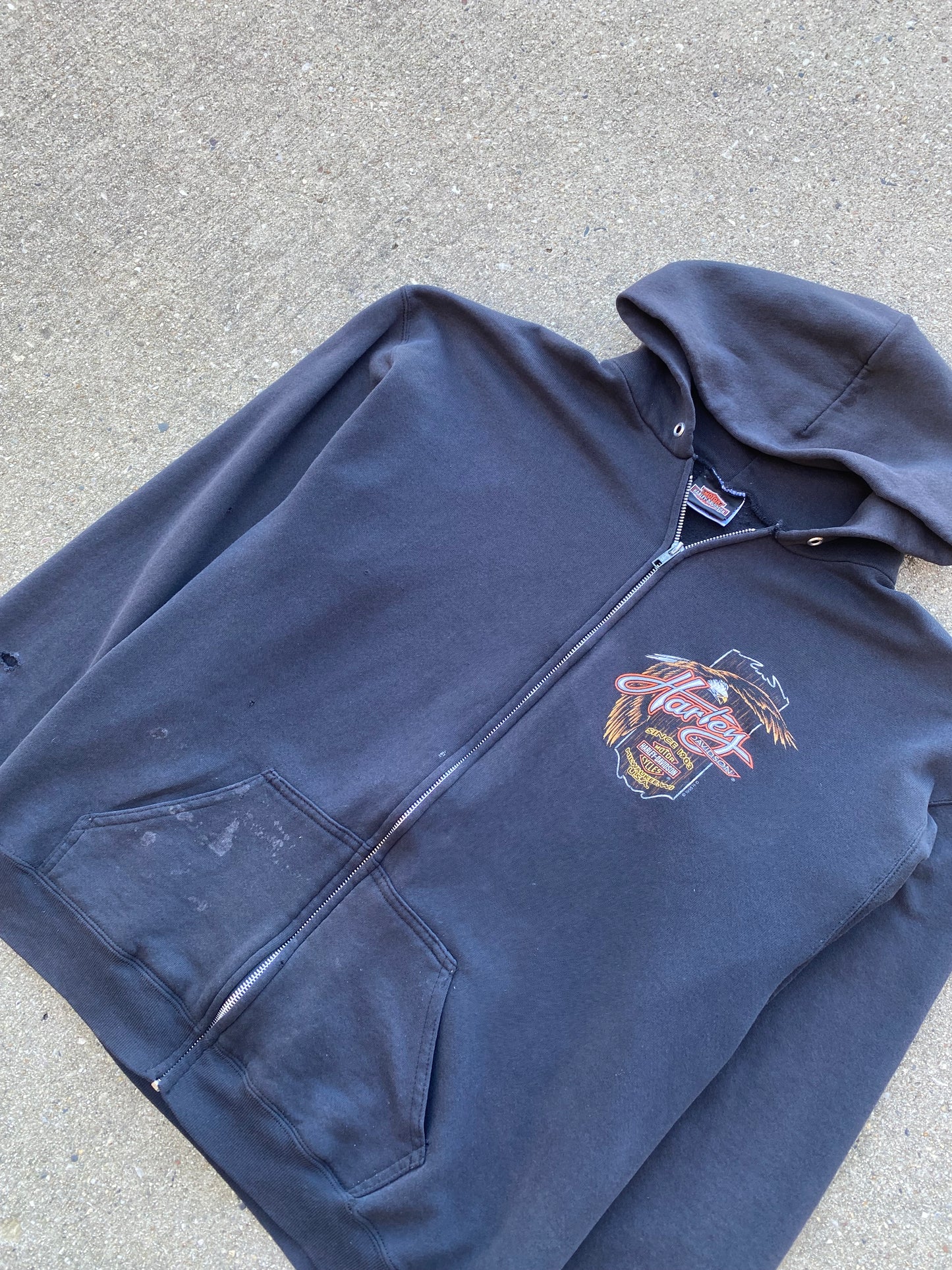 Vintage Harley Davidson Thrashed Zip Up Hoodie Size extra large