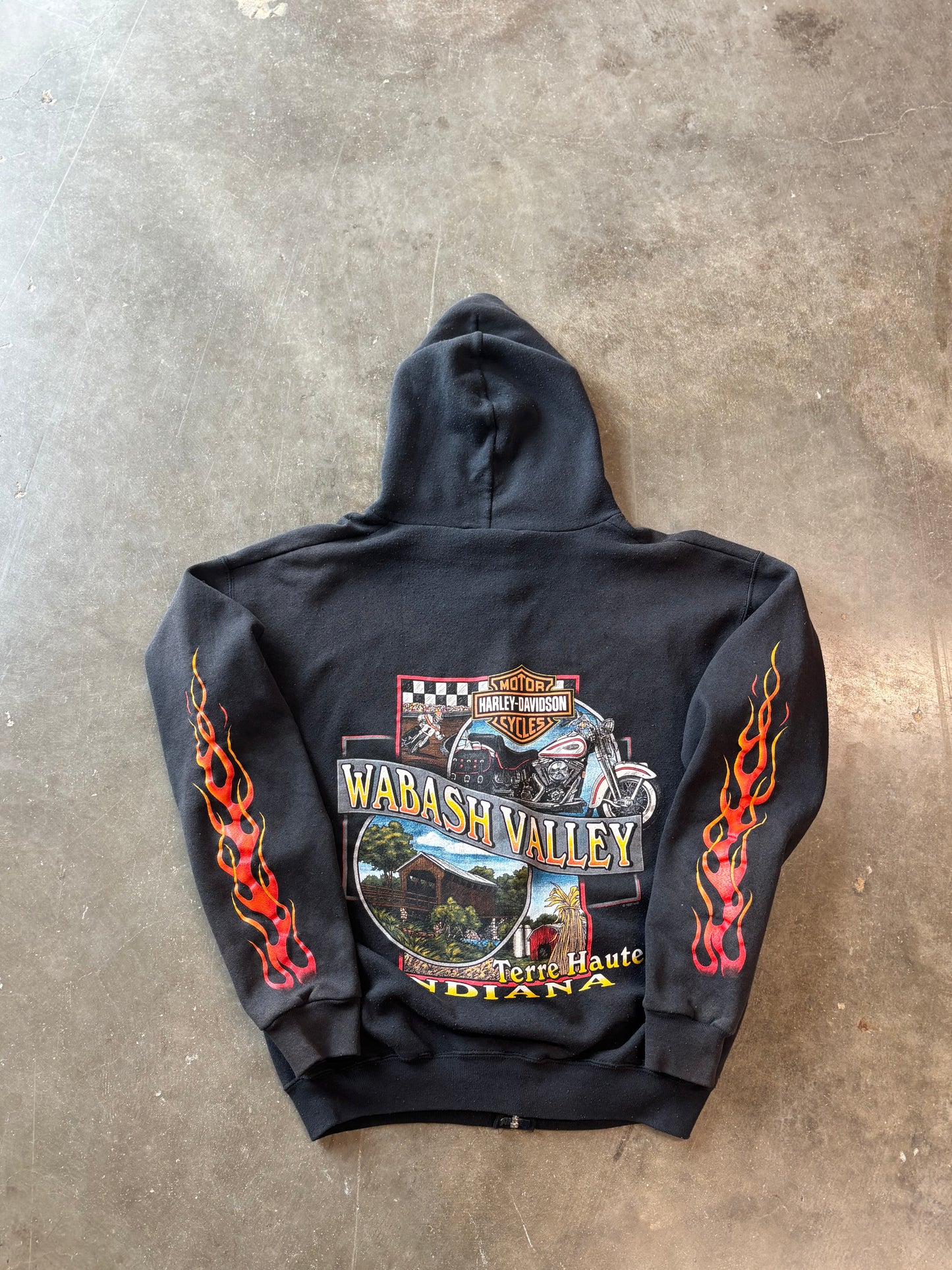 Vintage Harley Davidson flame sleeve zip up size large