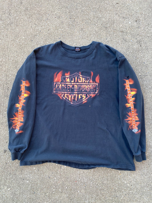 Vintage Harley Davidson Flaming shield long sleeve size XXL shirt