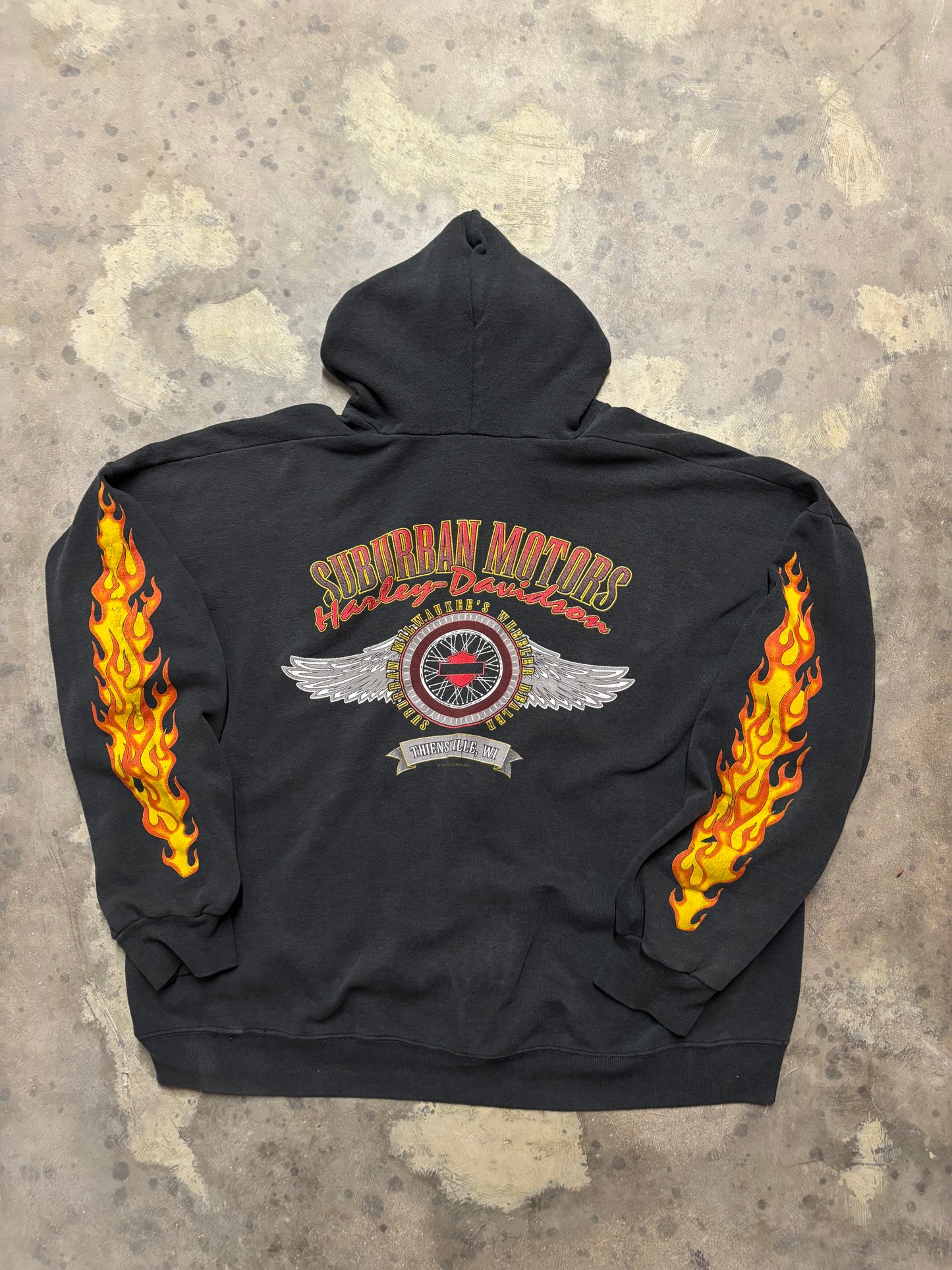 Vintage Harley Davidson Flaming Logo zip up hoodie size XXL