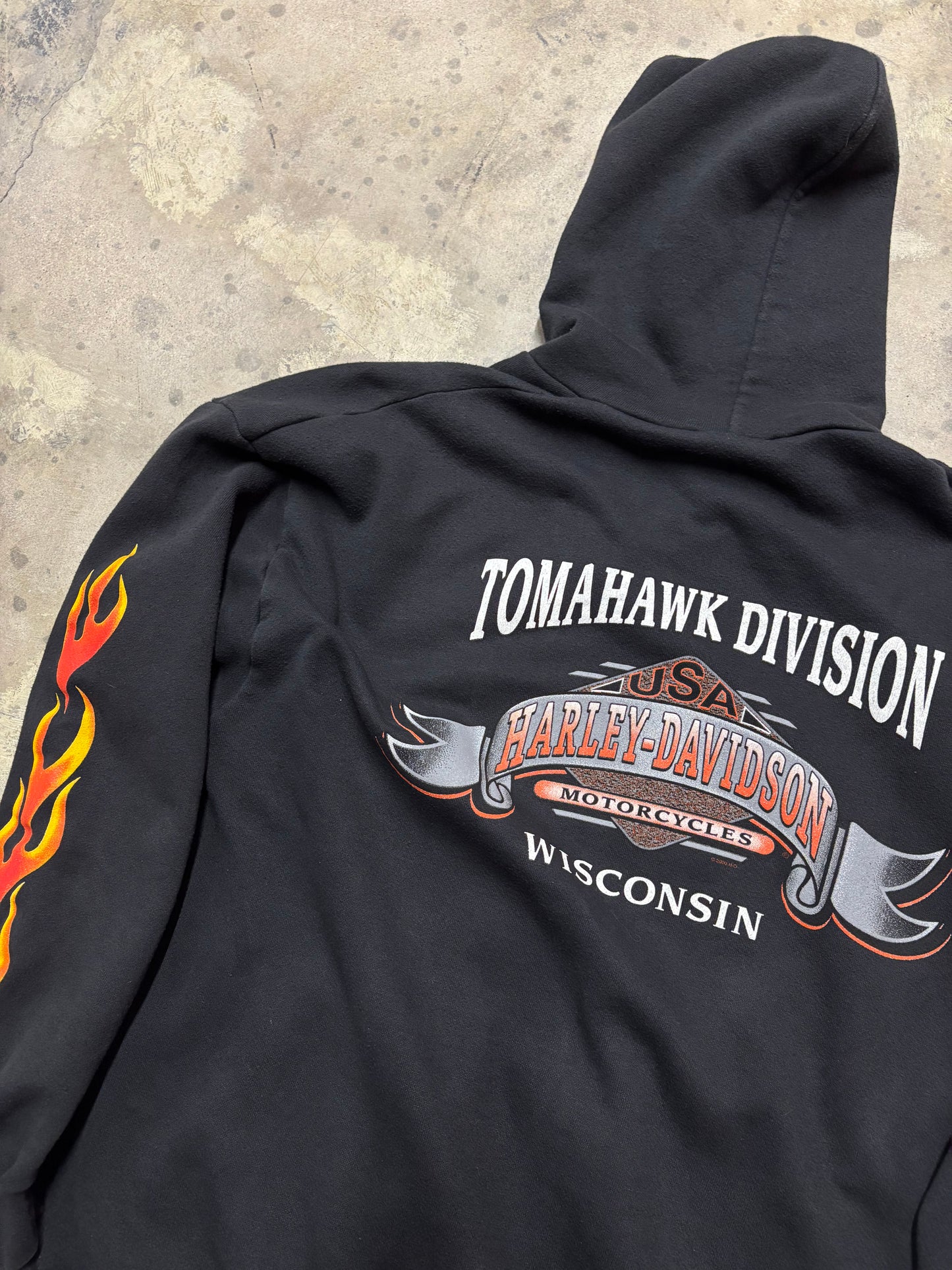 Vintage Harley Davidson flame sleeve zip up hoodie size XL
