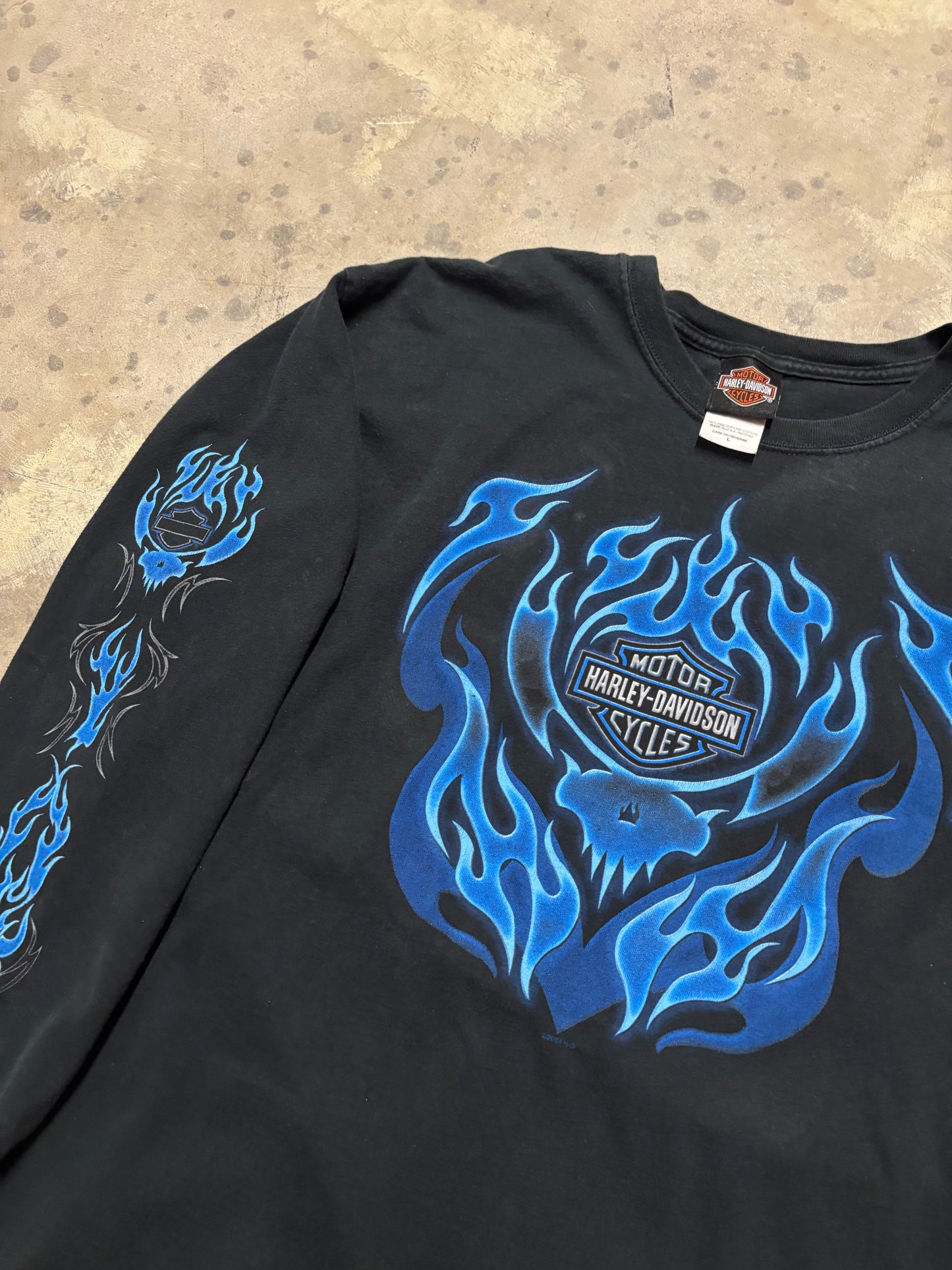Vintage Harley Davidson Blue Flame Skull shirt size large