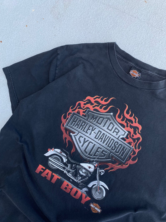 Vintage Harley Davidson Fat boy chrome flame shirt size xl