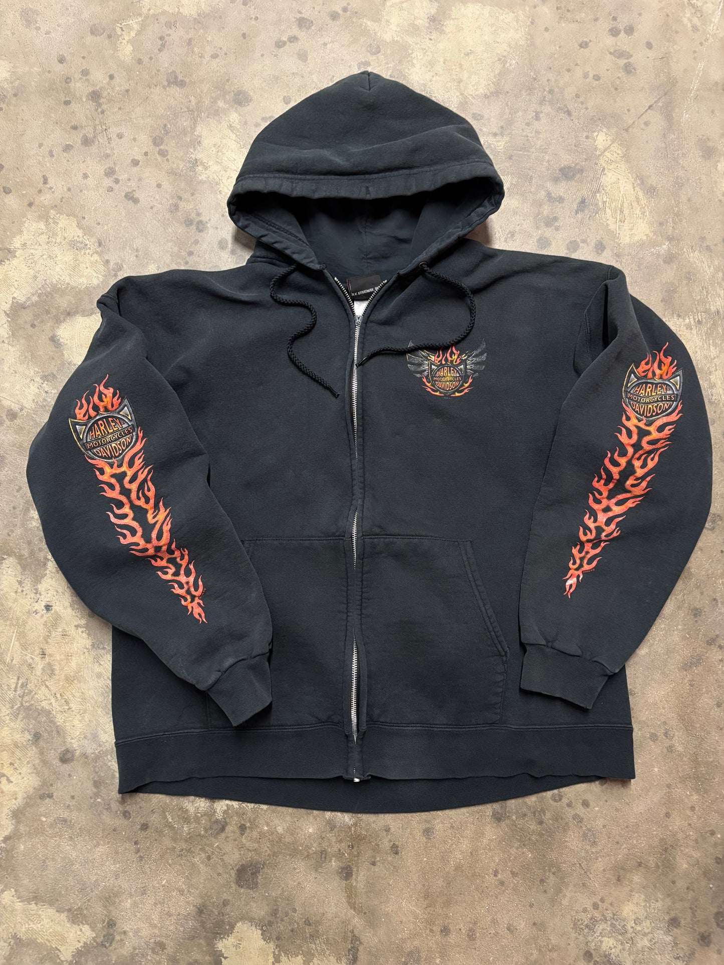 Vintage Harley Davidson flame sleeve zip up hoodie size large