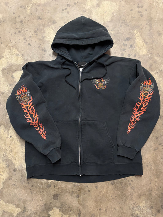 Vintage Harley Davidson flame sleeve zip up hoodie size large