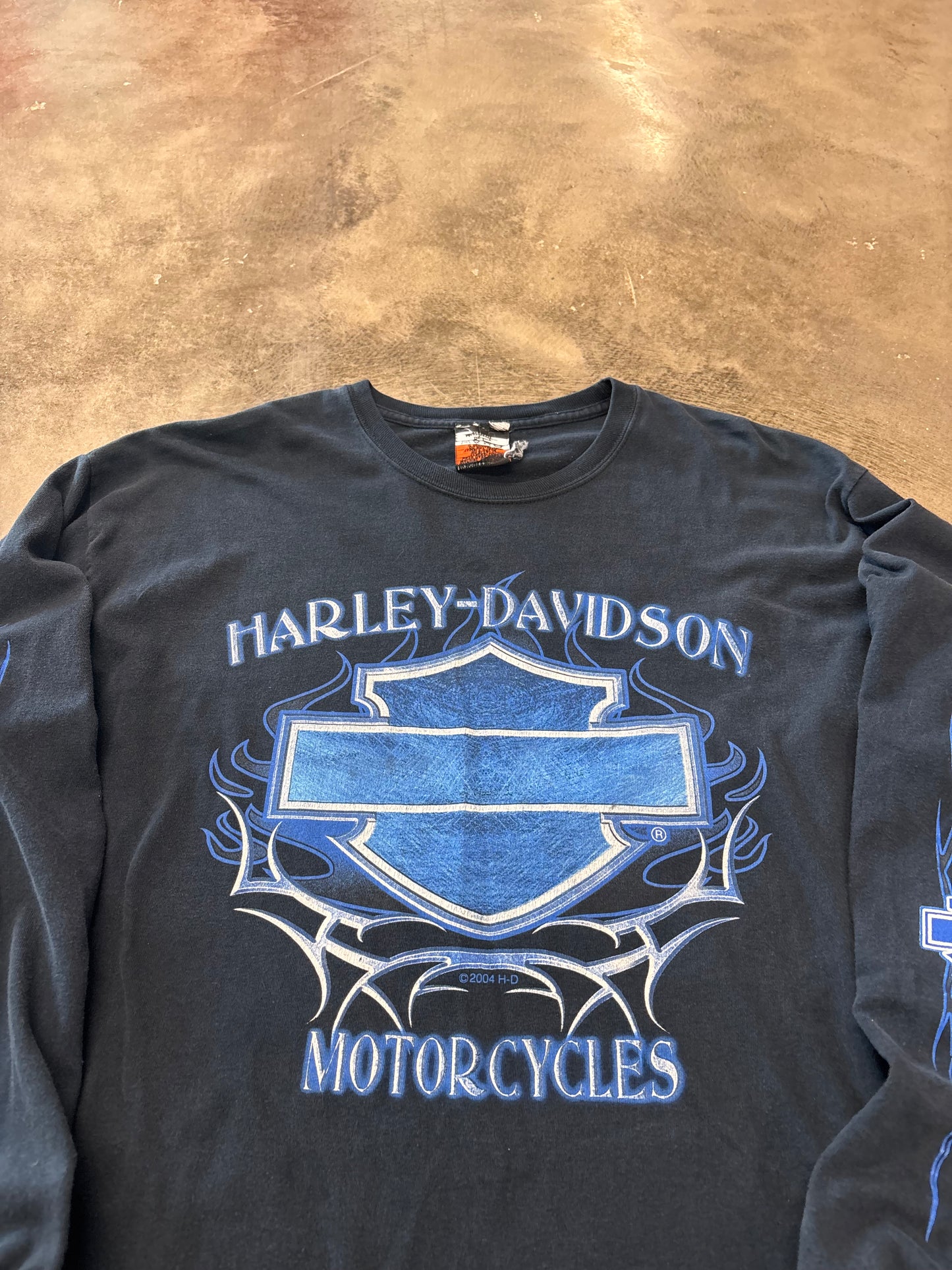 Vintage Harley Davidson Blue flame long sleeve size xl
