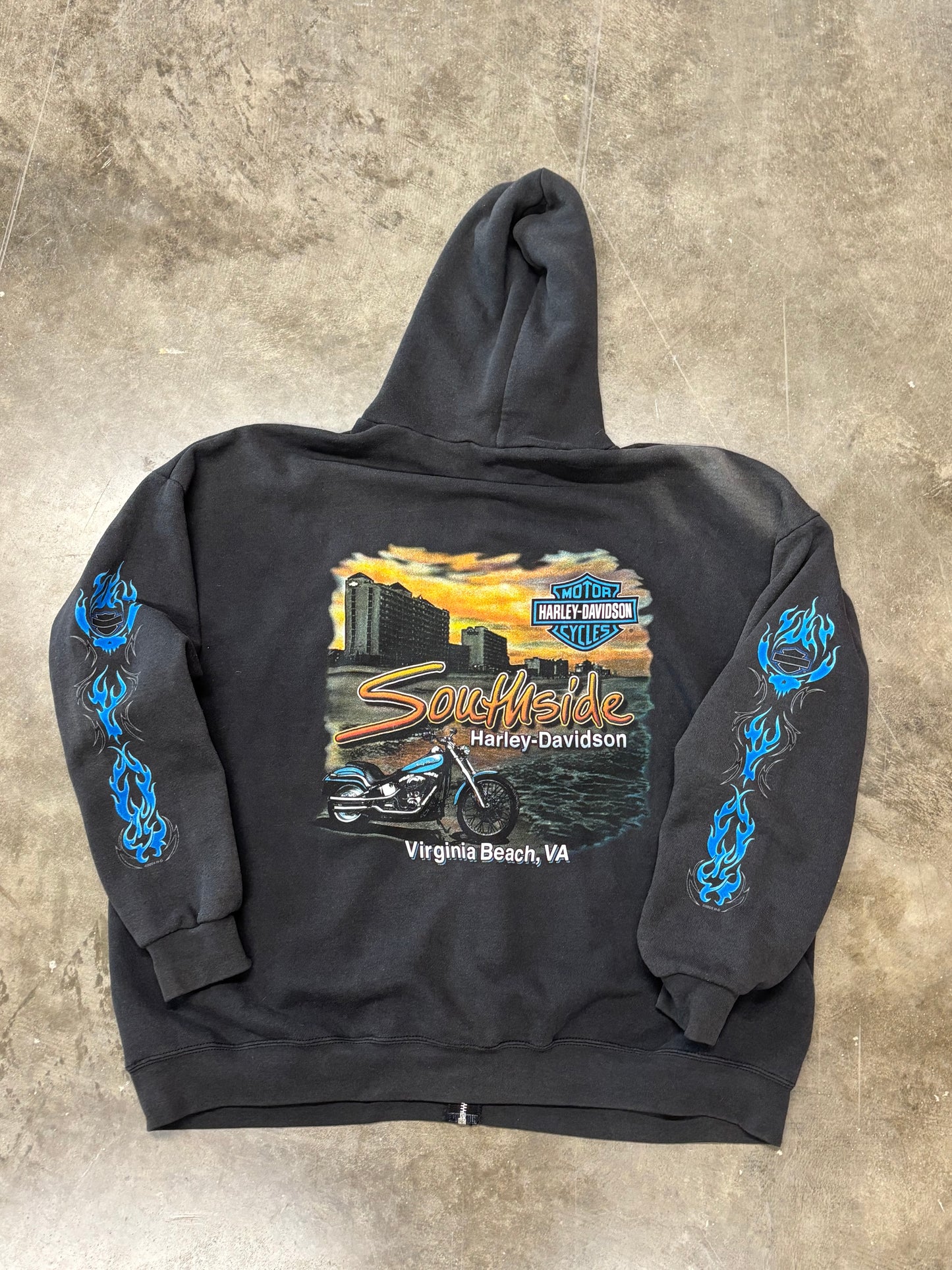 Vintage Harley Davidson Blue flame zip up hoodie size xxl