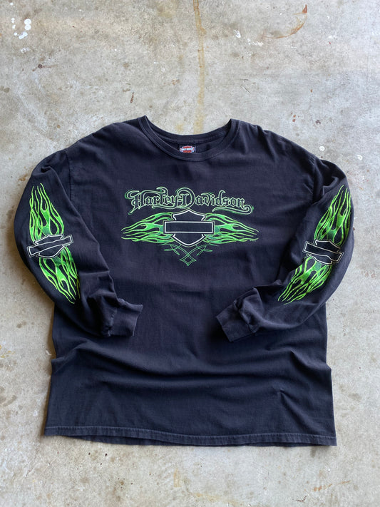 Harley Davidson Green Flame Long sleeve shirt size extra large