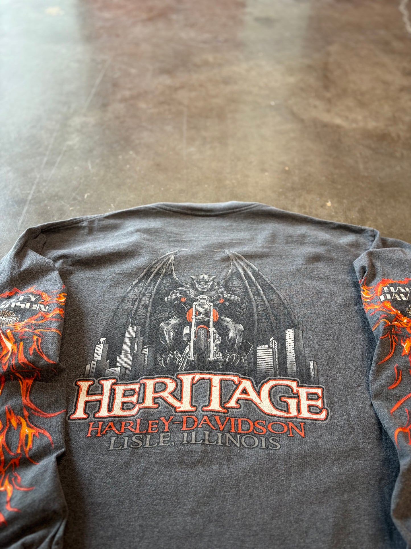 Vintage Harley Davidson Grey flame long sleeve size xl