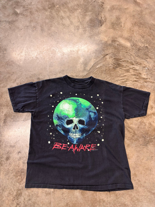 Vintage Wild Oats Be-Aware skull earth shirt size large