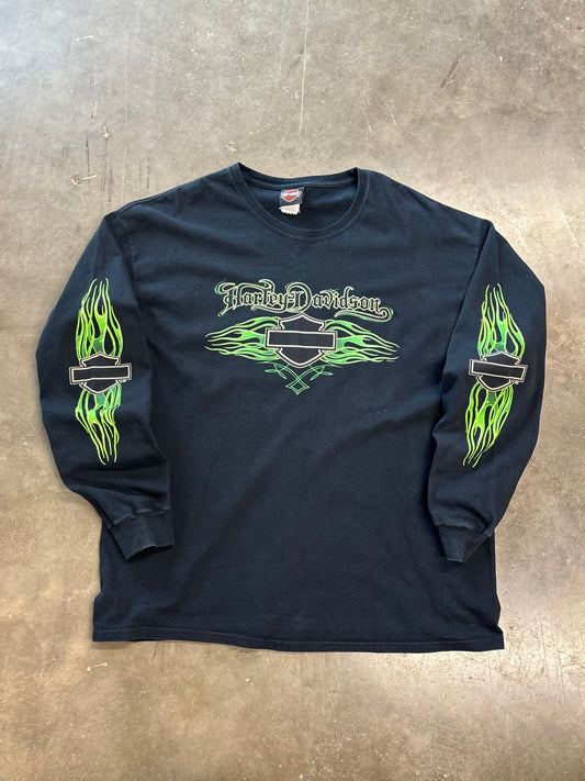 Vintage Harley Davidson Green laser long sleeve size xl