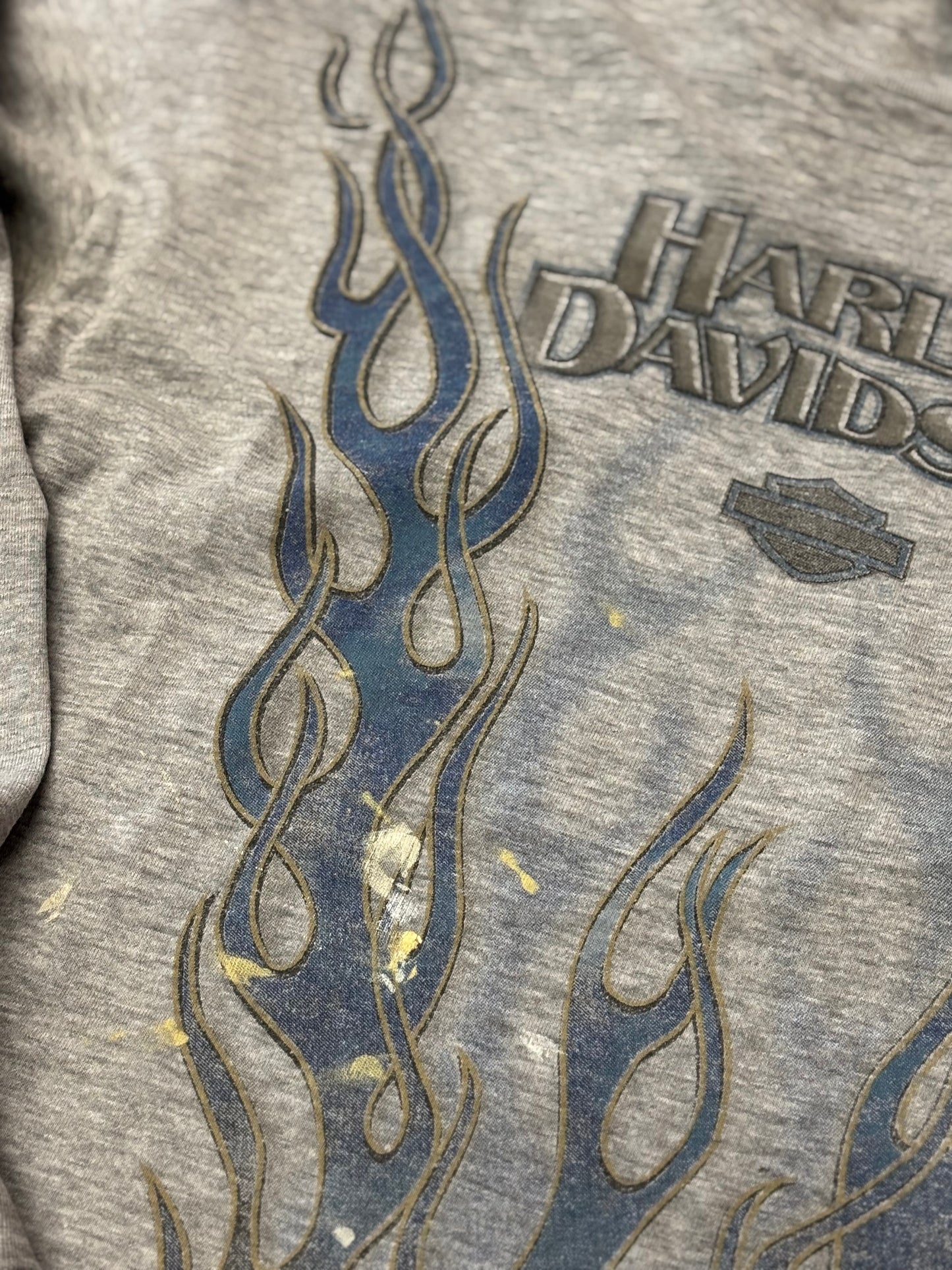 Vintage Harley Davidson thrashed v twin blue flame longsleeve size large