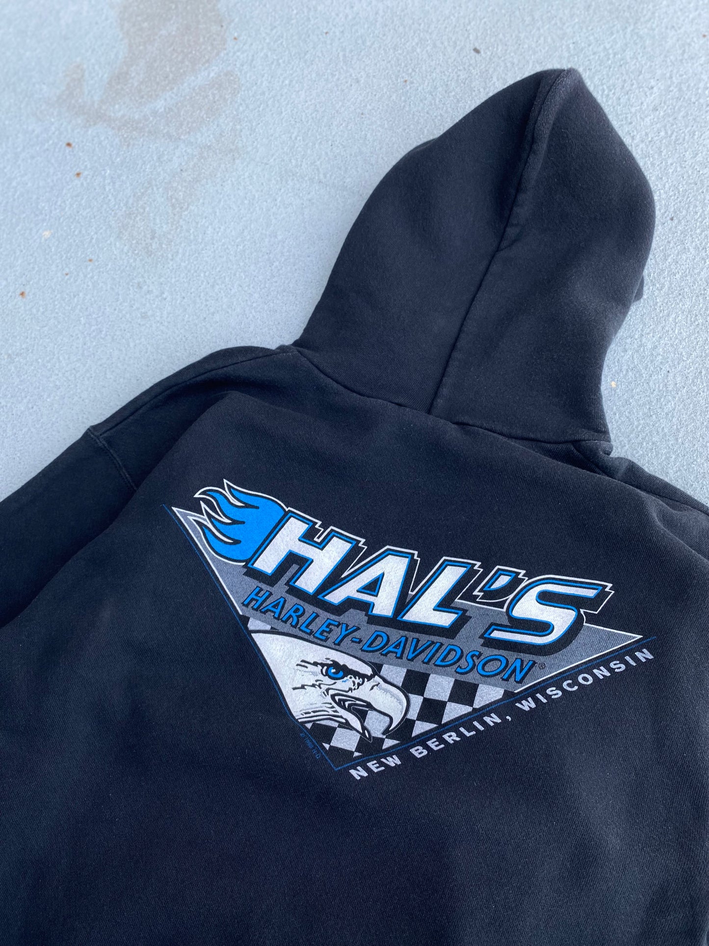 Vintage Harley Davidson Blue Flame Hoodie Size large
