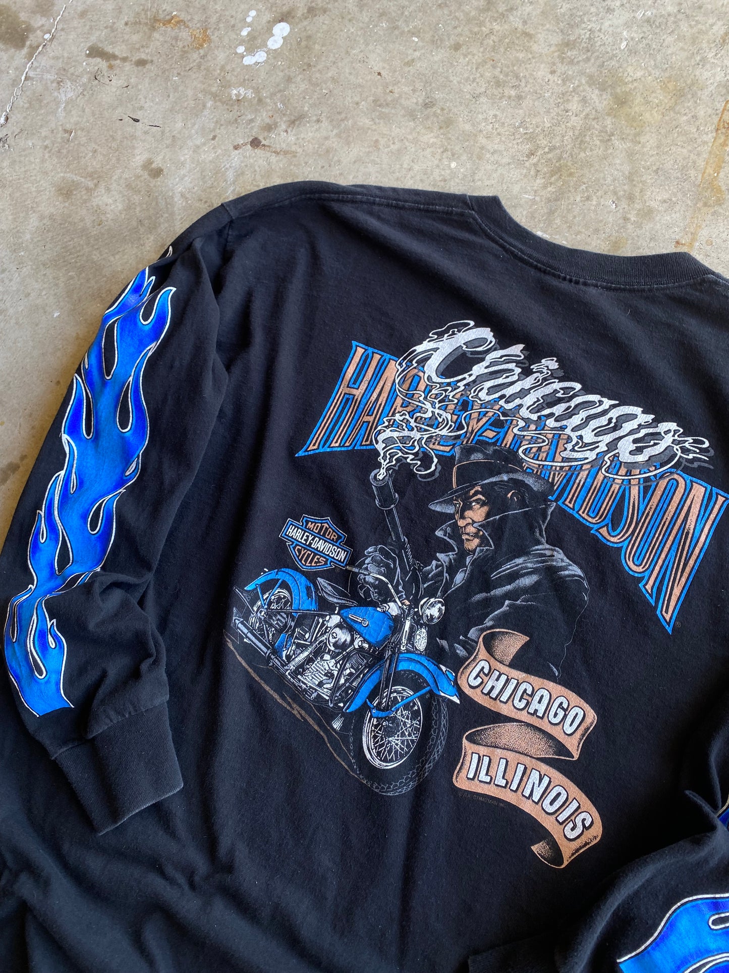 Vintage Harley Davidson V Flame Blue flame grail long sleeve shirt Size XXL