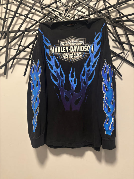 Vintage Harley Davidson blue flame long sleeve size xxl