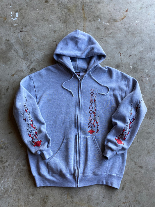 Vintage Harley Davidson Grey Zip Up Hoodie Size large