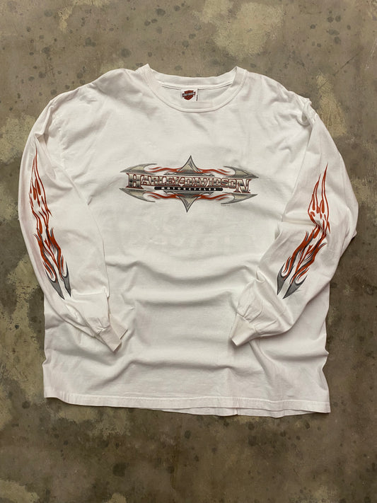 Vintage Harley Davidson White Orange Flame long sleeve size 2XL