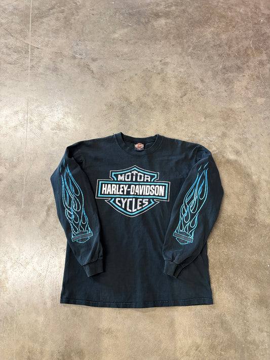 Vintage Harley Davidson blue flame long sleeve size large