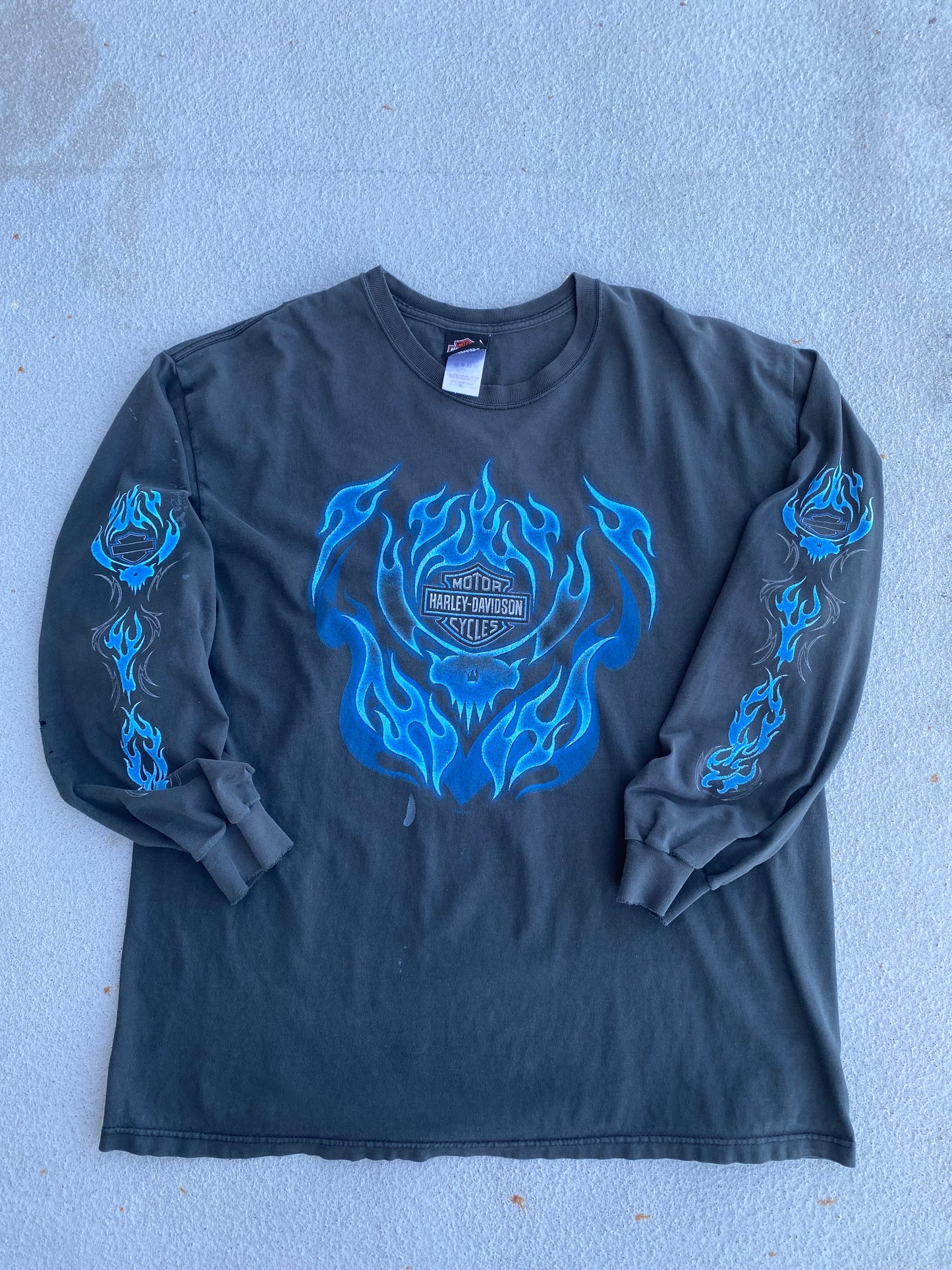 Vintage Harley Davidson Blue skull flame long sleeve size extra large