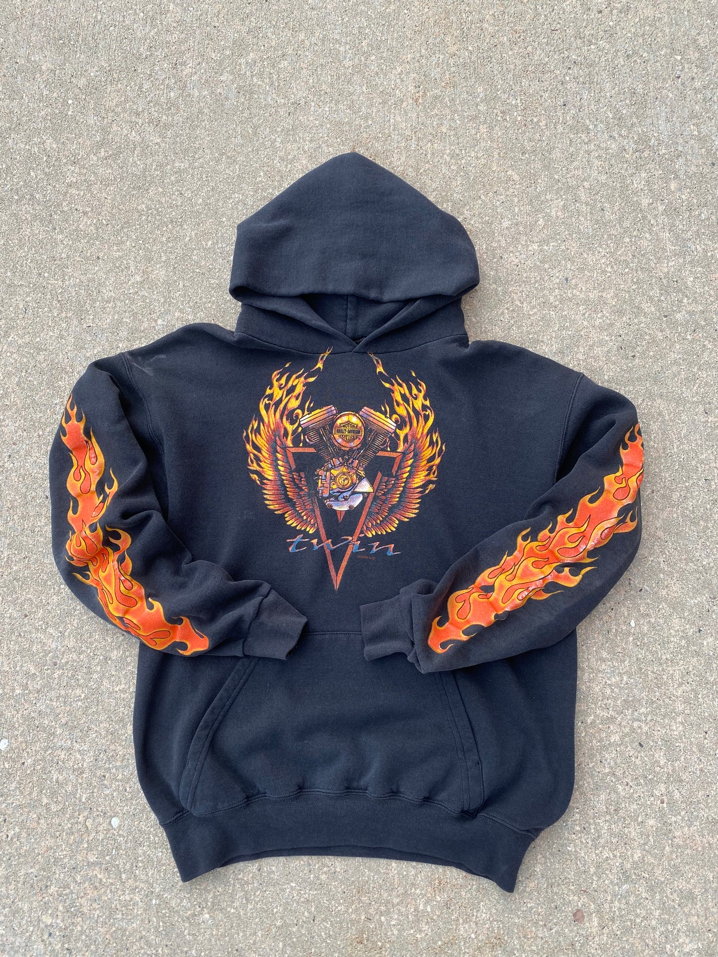 Vintage Harley Davidson Gear Flame Hoodie Size Medium